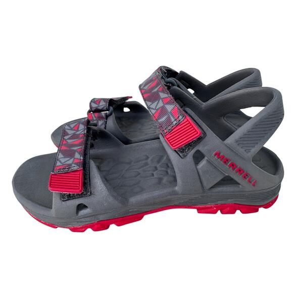 Merrell Hydro Drift Sandals Boy's US 12 Gray Red Hook & Loop Open Toe MC57951 - Picture 4 of 8